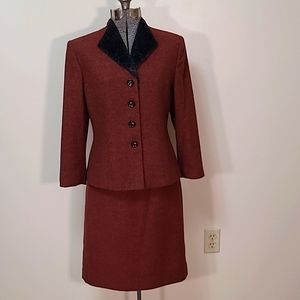 Vintage Le Suit Petite Rust Tweed Skirt Suit Blazer Jacket Size 8P